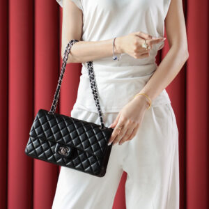 Túi Chanel Classic Flap Bag Large Black Silver Lambskin (15.5×25.5×6.5)