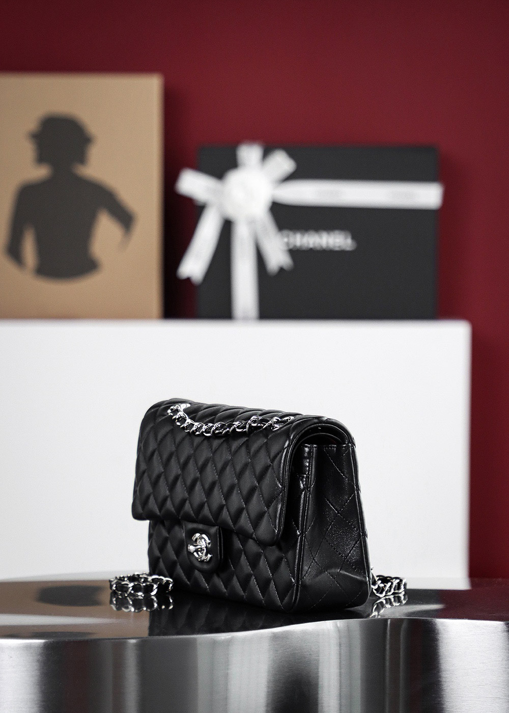 Túi Chanel Classic Flap Bag Large Black Silver Lambskin (15.5×25.5×6.5)