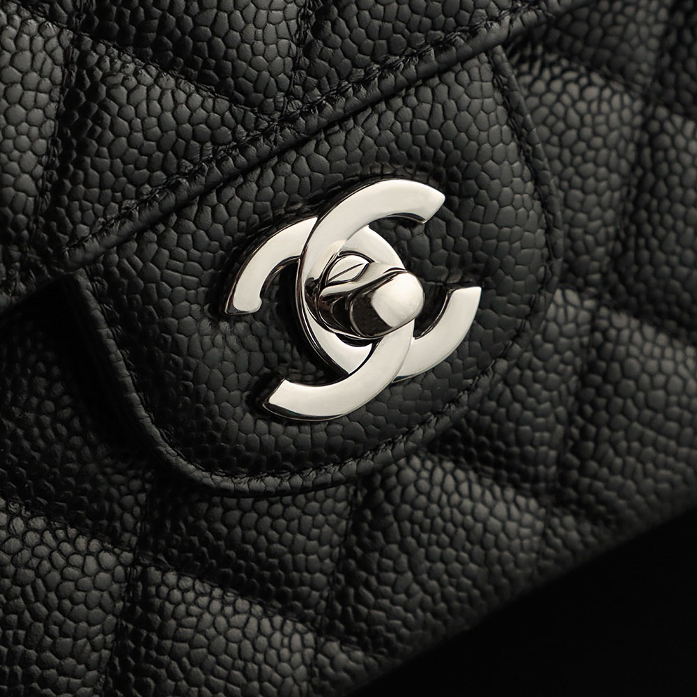 Túi Chanel Classic Flap Bag Medium Black Sliver Grained Calfskin