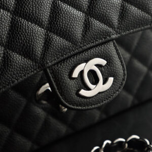 Túi Chanel Classic Flap Bag Medium Black Sliver Grained Calfskin