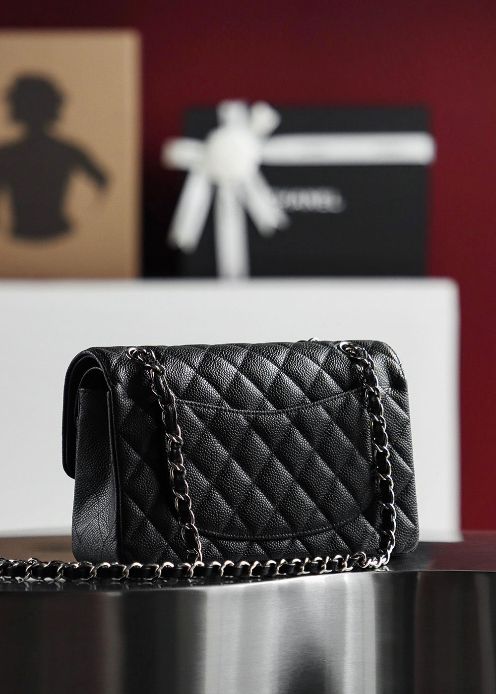 Túi Chanel Classic Flap Bag Medium Black Sliver Grained Calfskin