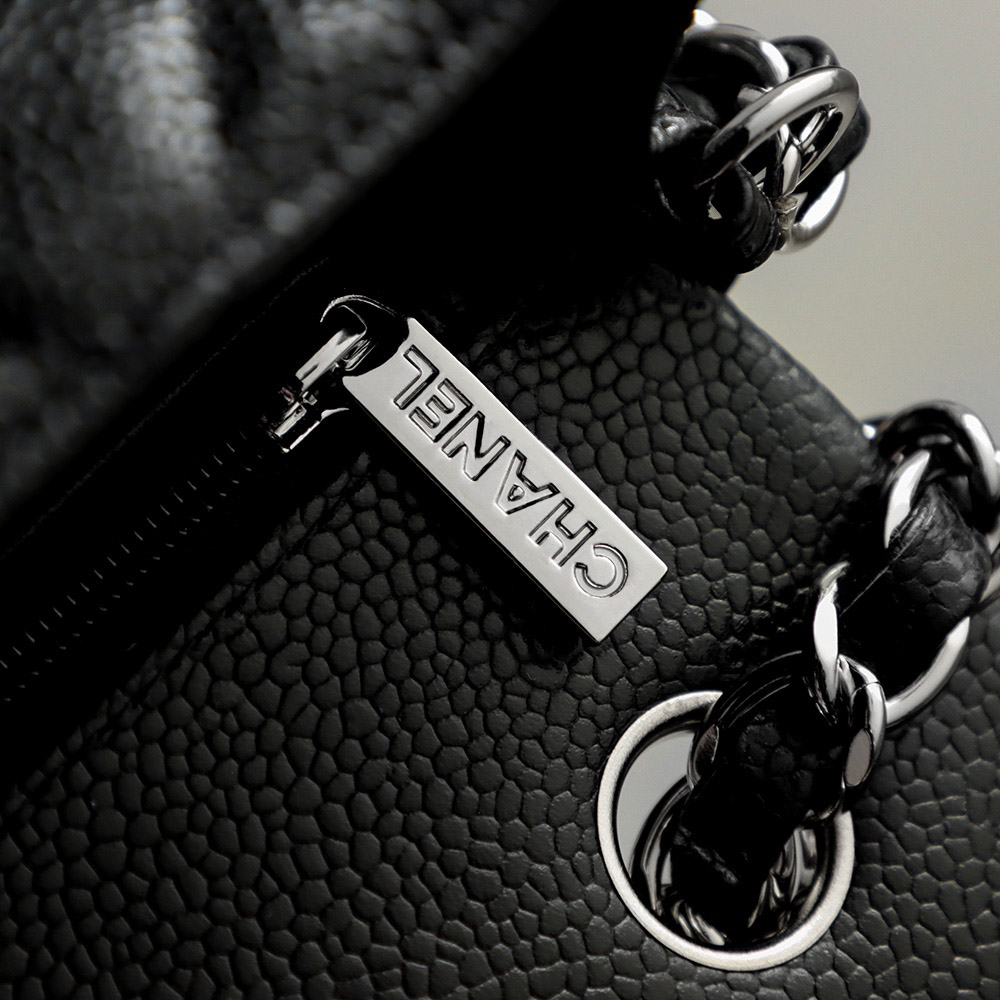 Túi Chanel Classic Flap Bag Mini Black Sliver Grained Calfskin