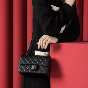 Túi Chanel Classic Flap Bag Mini Black Sliver Grained Calfskin