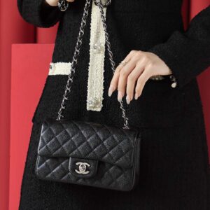 Túi Chanel Classic Flap Bag Mini Black Sliver Grained Calfskin