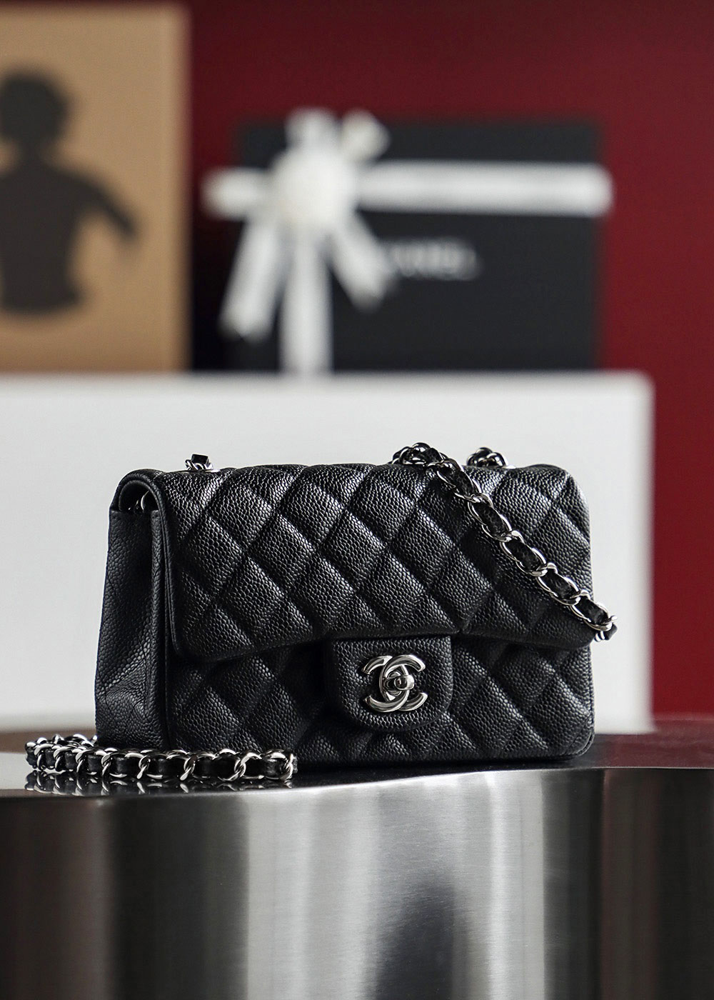 Túi Chanel Classic Flap Bag Mini Black Sliver Grained Calfskin