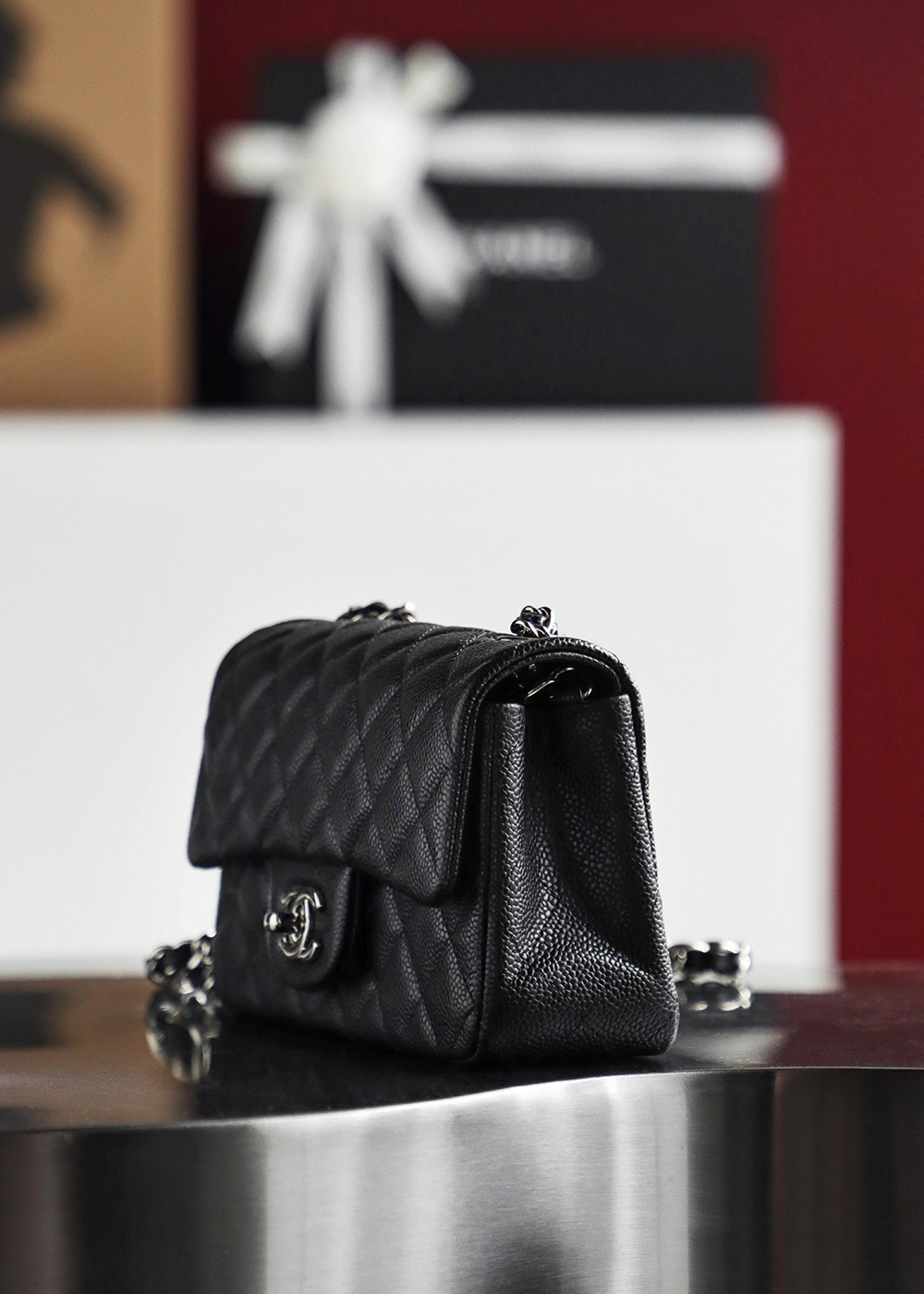 Túi Chanel Classic Flap Bag Mini Black Sliver Grained Calfskin