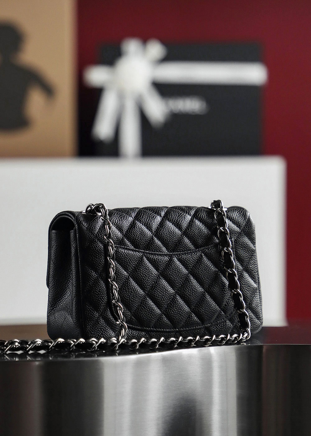 Túi Chanel Classic Flap Bag Mini Black Sliver Grained Calfskin