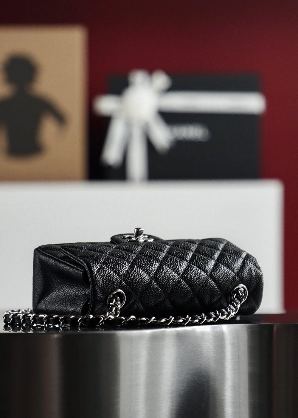 Túi Chanel Classic Flap Bag Mini Black Sliver Grained Calfskin