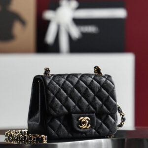 Túi Chanel Classic Flap Bag Small Black Gold Grained (13x17x8)