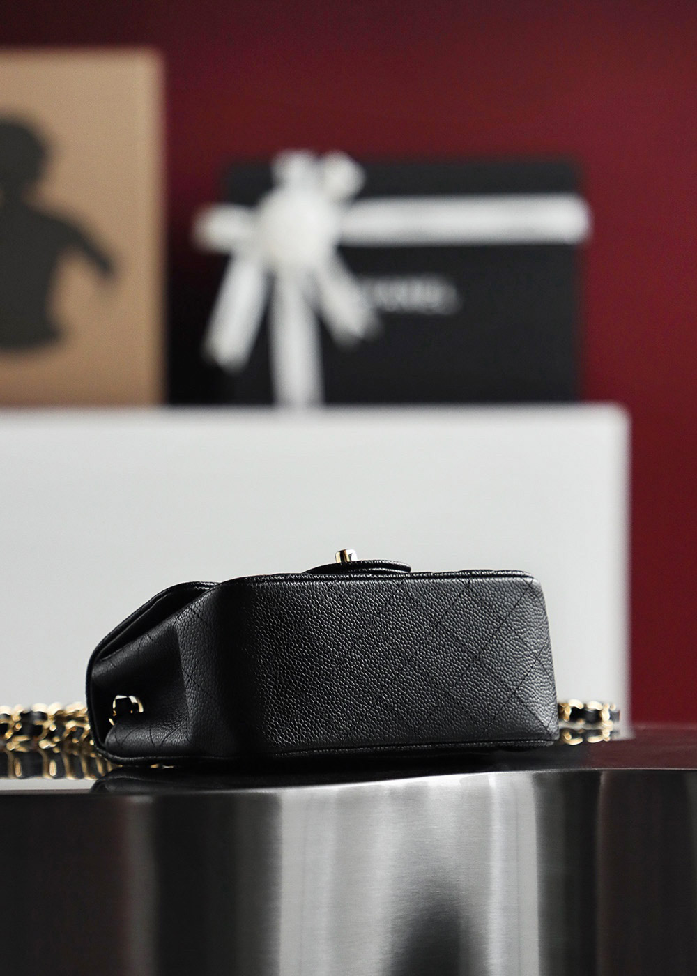 Túi Chanel Classic Flap Bag Small Black Gold Grained (13x17x8)