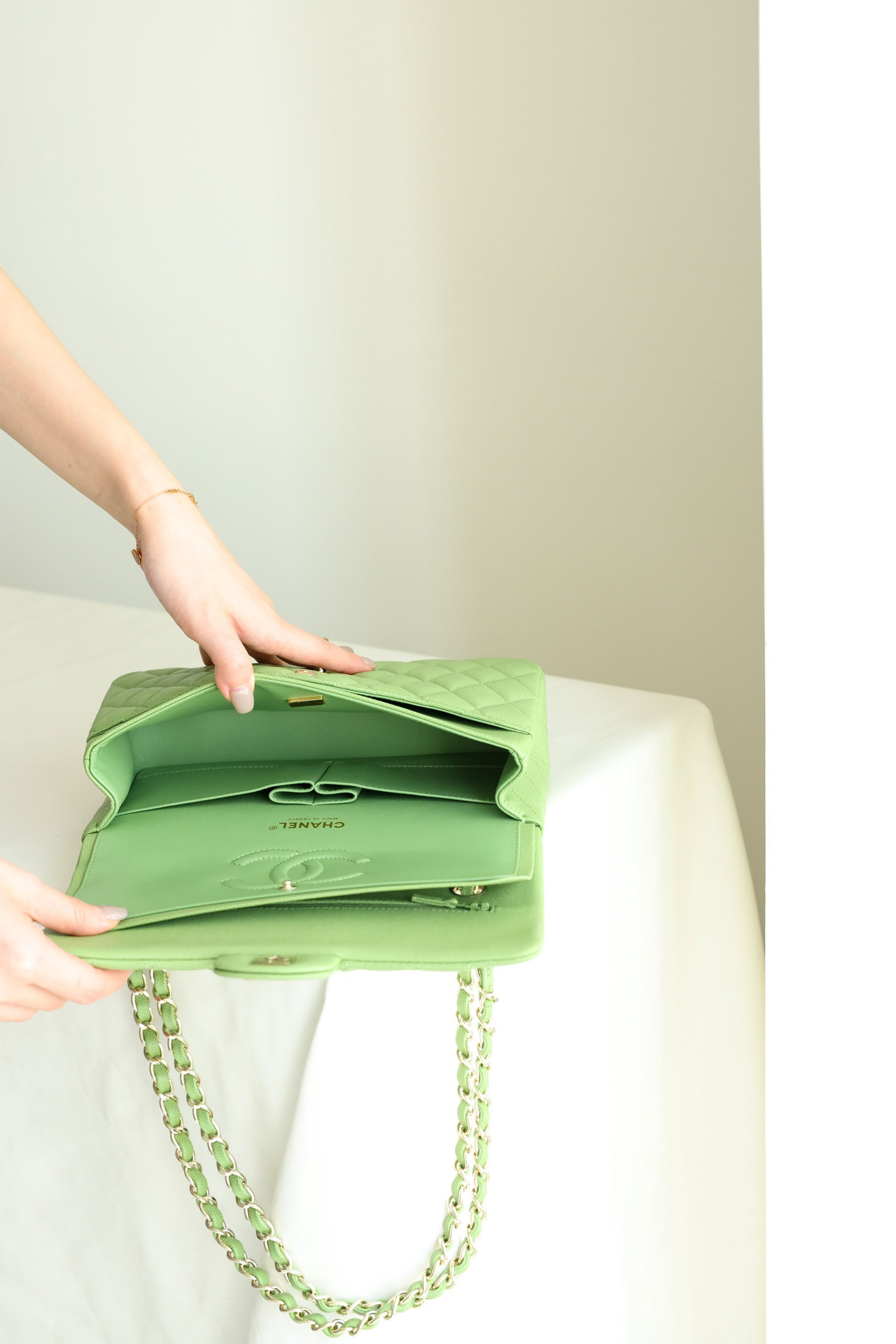 Túi Chanel Classic Small Double Flap Bag Light Green Caviar Light Gold Hardware