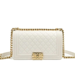 Túi Chanel Medium Boy Bag White Calfskin Gold Hardware