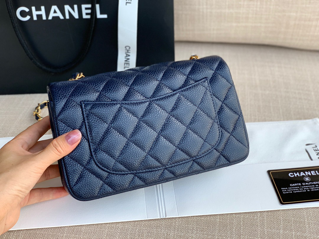 Túi Chanel Mini Flap Bag Grained Calfskin Navy Blue Gold