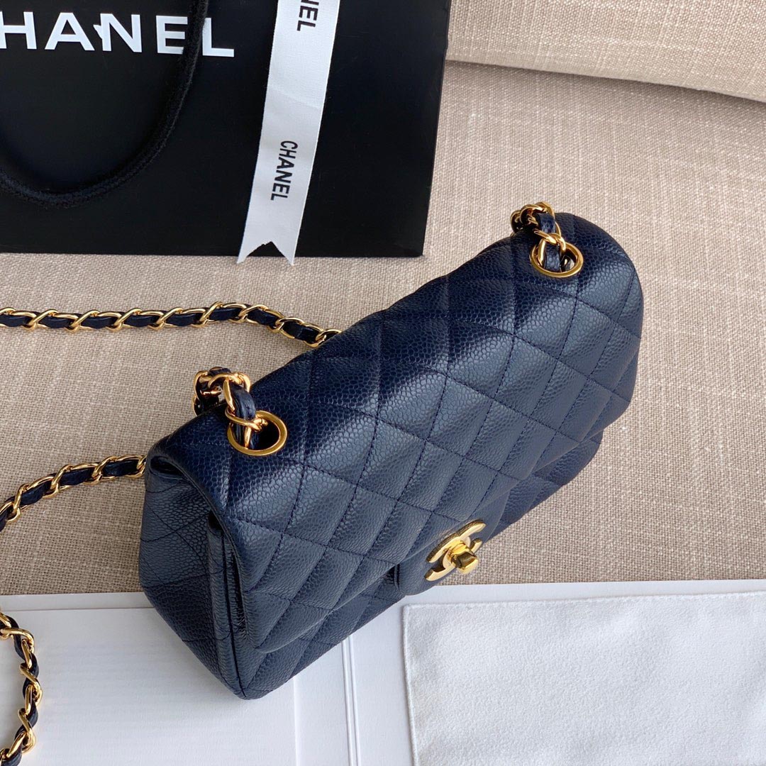 Túi Chanel Mini Flap Bag Grained Calfskin Navy Blue Gold