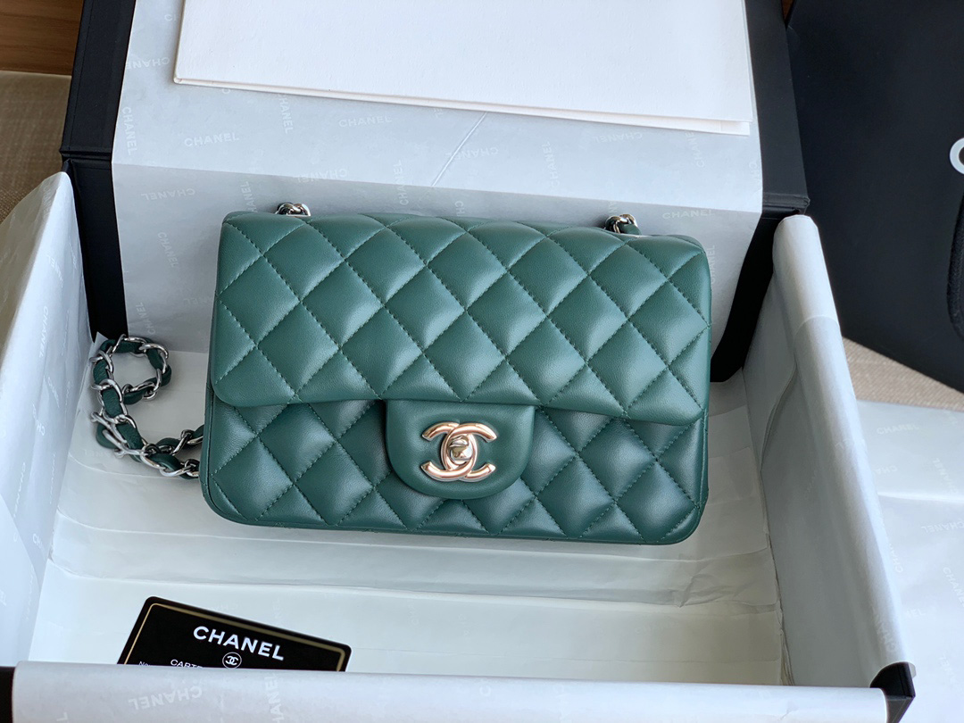 Túi Chanel Mini Rectangular Flap Bag Green Lambskin Light Gold Hardware