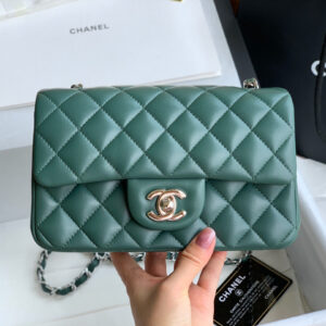 Túi Chanel Mini Rectangular Flap Bag Green Lambskin Light Gold Hardware