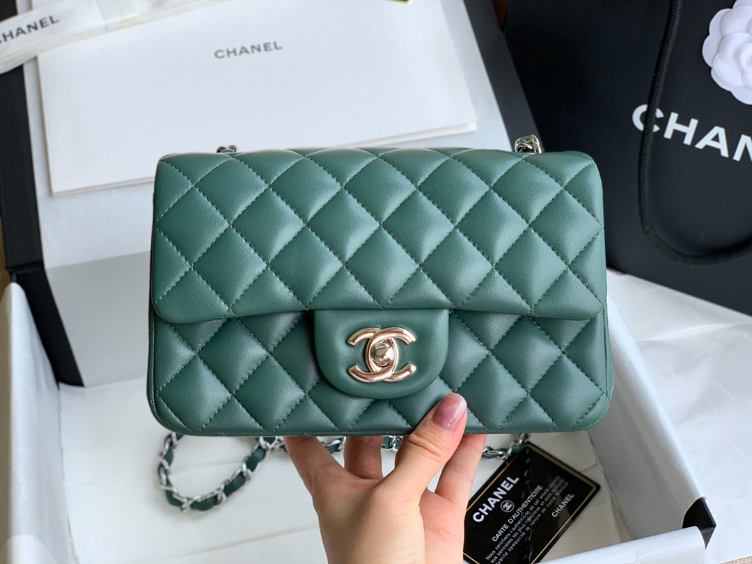 Túi Chanel Mini Rectangular Flap Bag Green Lambskin Light Gold Hardware