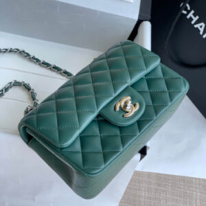 Túi Chanel Mini Rectangular Flap Bag Green Lambskin Light Gold Hardware