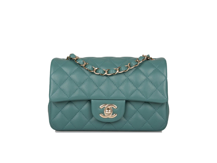 Túi Chanel Mini Rectangular Flap Bag Green Lambskin Light Gold Hardware