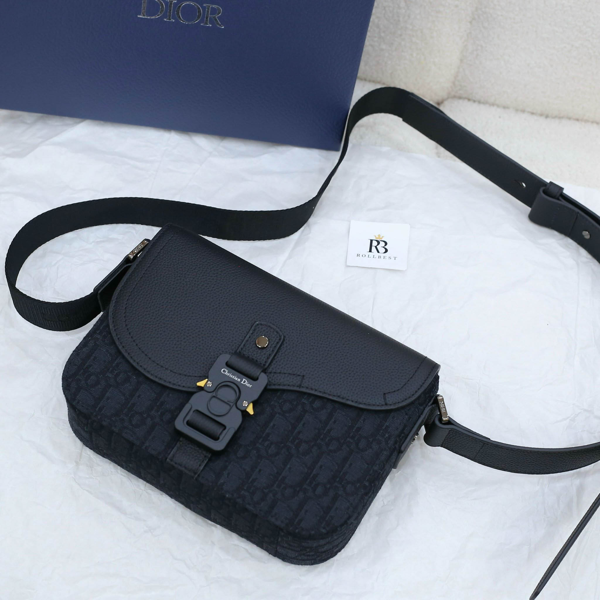 Túi Dior Mini Saddle Bag With Strap Black Oblique