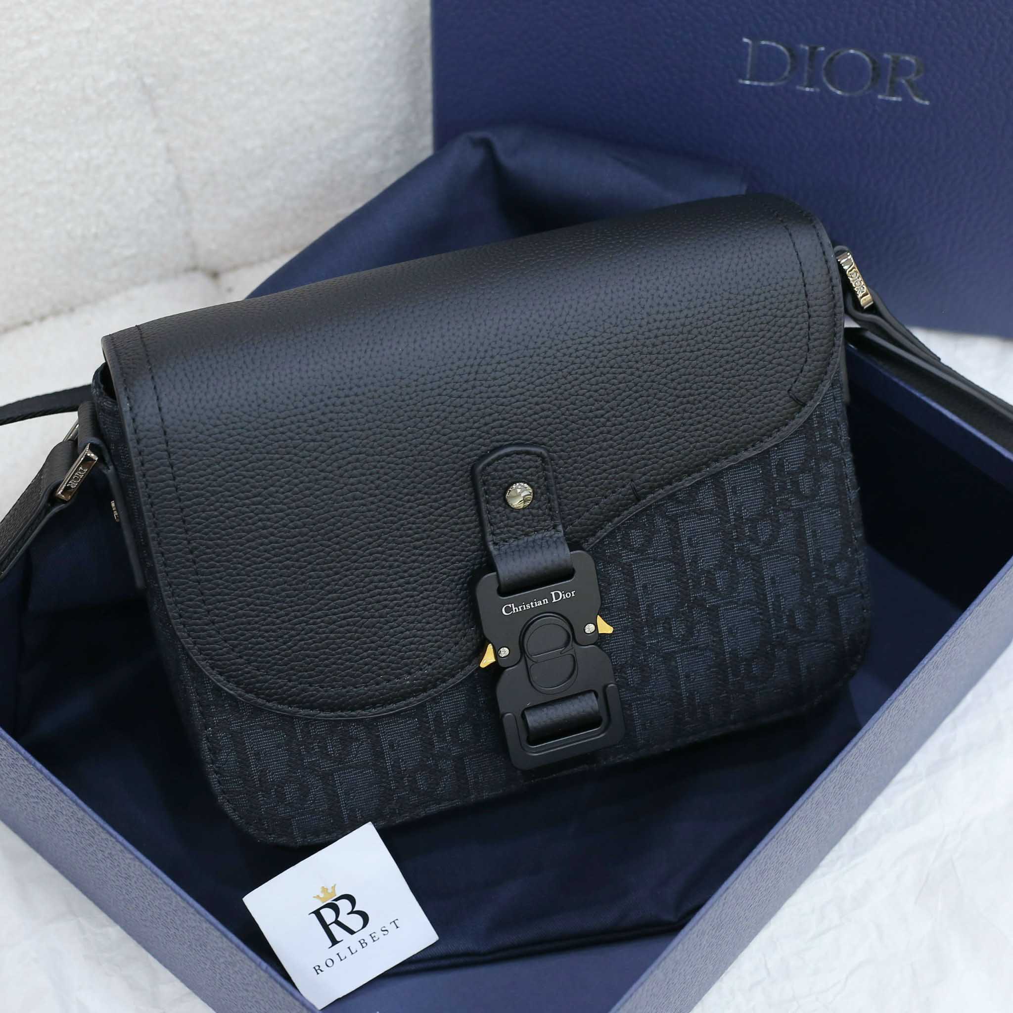 Túi Dior Mini Saddle Bag With Strap Black Oblique