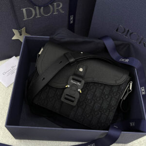 Túi Dior Mini Saddle Bag With Strap Black Oblique