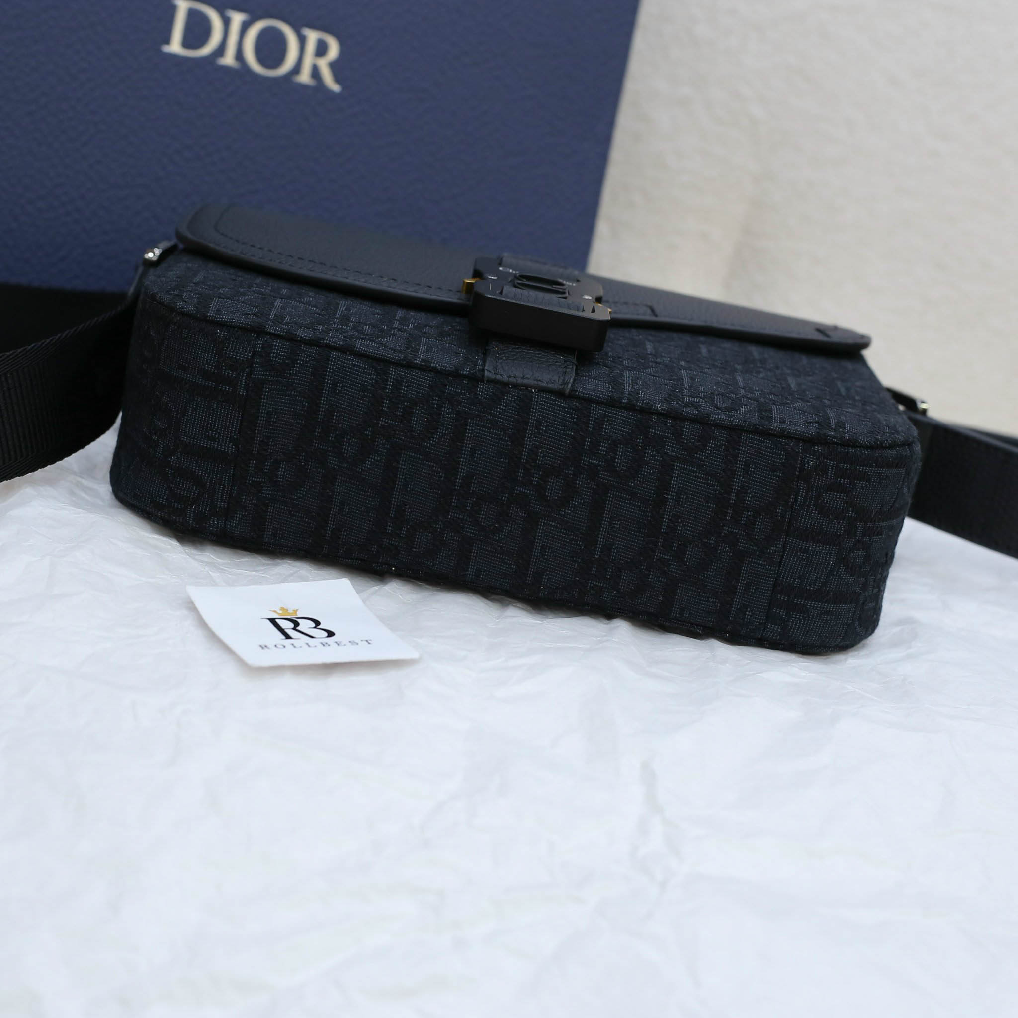 Túi Dior Mini Saddle Bag With Strap Black Oblique