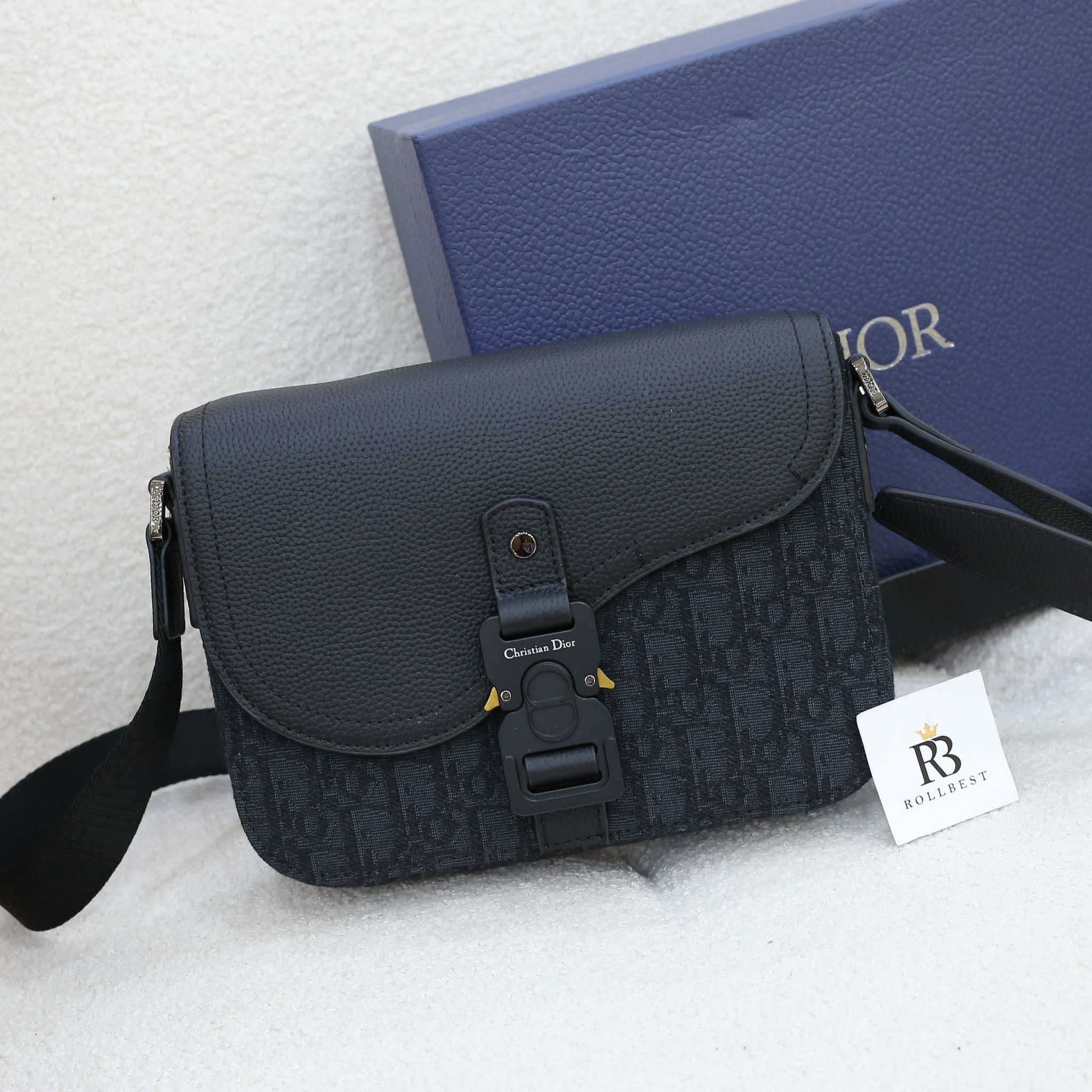 Túi Dior Mini Saddle Bag With Strap Black Oblique