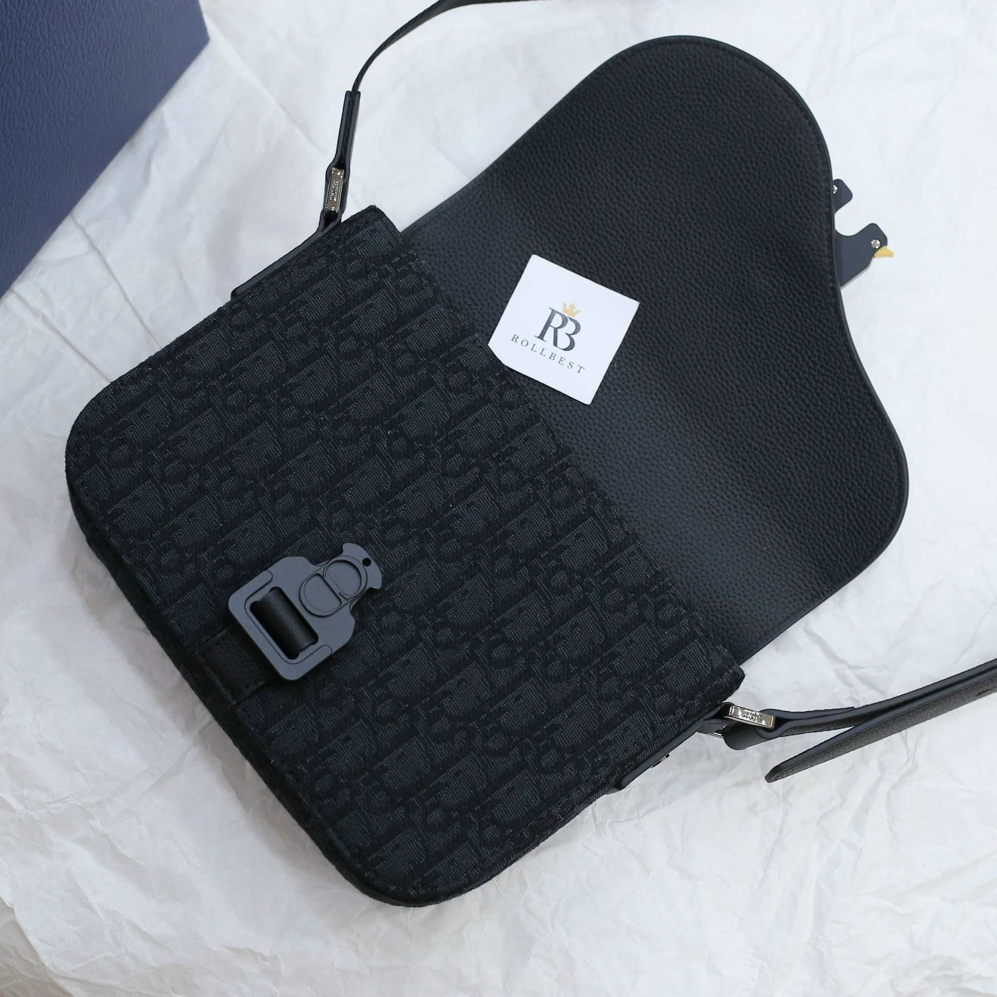 Túi Dior Mini Saddle Bag With Strap Black Oblique