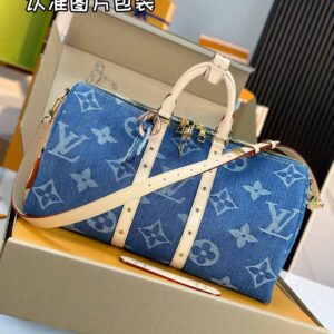 Túi Keepall Bandoulière 45 Monogram Denim Material Meets GOTS Standards Blue (45 x 27 x 20 cm)