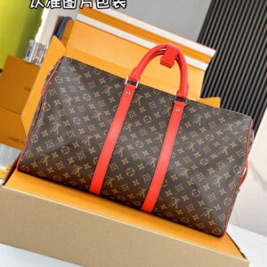 Túi Keepall Bandoulière 50 Material Monogram Macassar Canvas Red (50 x 29 x 23 cm)