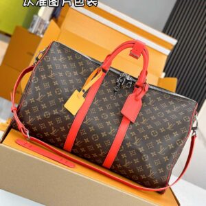 Túi Keepall Bandoulière 50 Material Monogram Macassar Canvas Red (50 x 29 x 23 cm)