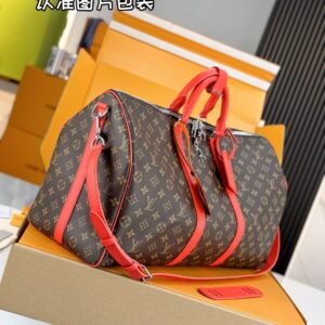 Túi Keepall Bandoulière 50 Material Monogram Macassar Canvas Red (50 x 29 x 23 cm)