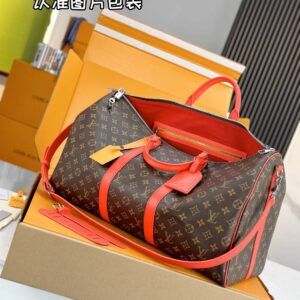 Túi Keepall Bandoulière 50 Material Monogram Macassar Canvas Red (50 x 29 x 23 cm)