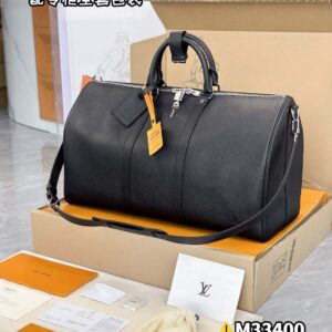 Túi Keepall Bandoulière 50 Taiga Leather Is Super Soft Black (50 x 29 x 23 cm)