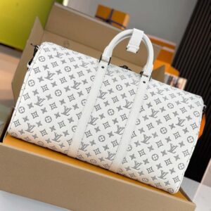 Túi Keepall Bandoulière 50 The Leather Has a Monogram Shadow Pattern White (50 x 29 x 23 cm)