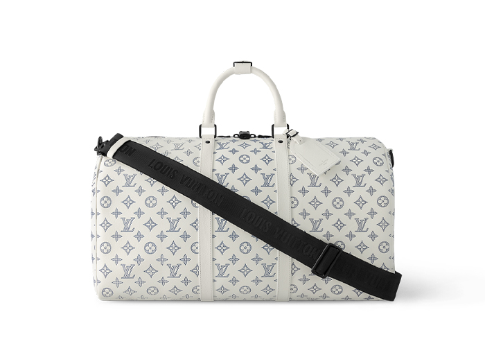 Túi Keepall Bandoulière 50 The Leather Has a Monogram Shadow Pattern White (50 x 29 x 23 cm)