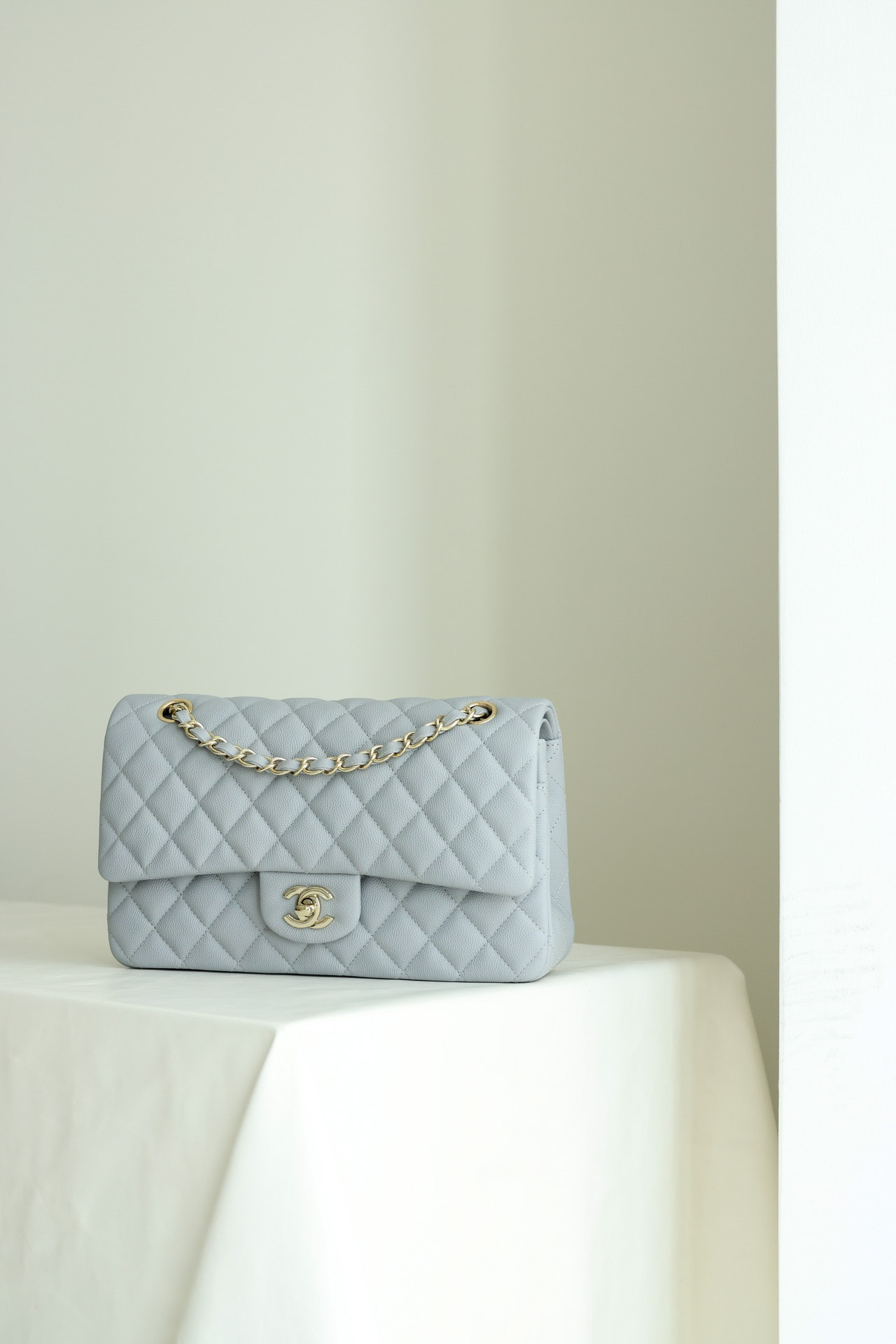 Túi Xách Chanel Classic Small Double Flap Bag Light Blue Caviar Light Gold Hardware