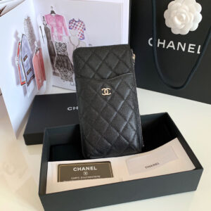 Ví Chanel Black Quilted Caviar Leather Phone