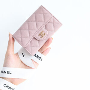 Ví Chanel Caviar Quilted Flap Card Holder Lilac Rose Clair Gold Hardware