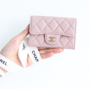 Ví Chanel Caviar Quilted Flap Card Holder Lilac Rose Clair Gold Hardware