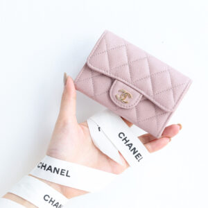 Ví Chanel Caviar Quilted Flap Card Holder Lilac Rose Clair Gold Hardware