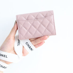 Ví Chanel Caviar Quilted Flap Card Holder Lilac Rose Clair Gold Hardware