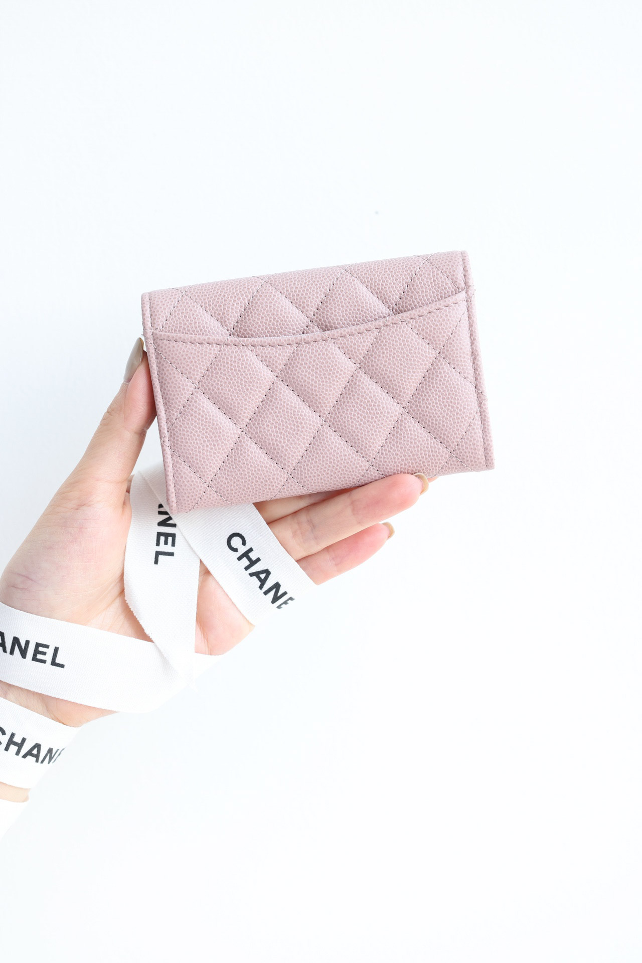 Ví Chanel Caviar Quilted Flap Card Holder Lilac Rose Clair Gold Hardware