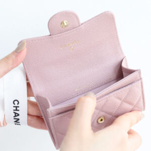 Ví Chanel Caviar Quilted Flap Card Holder Lilac Rose Clair Gold Hardware