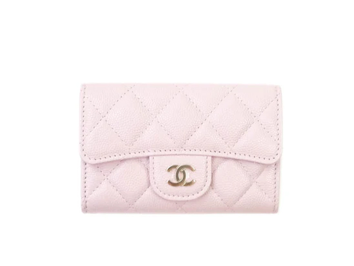 Ví Chanel Caviar Quilted Flap Card Holder Lilac Rose Clair Gold Hardware