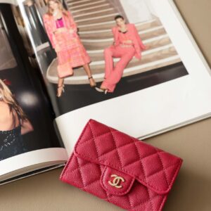 Ví Chanel Caviar Quilted Flap Card Holder Wallet Burgundy