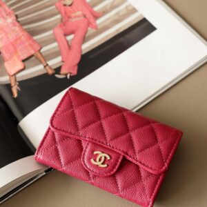 Ví Chanel Caviar Quilted Flap Card Holder Wallet Burgundy