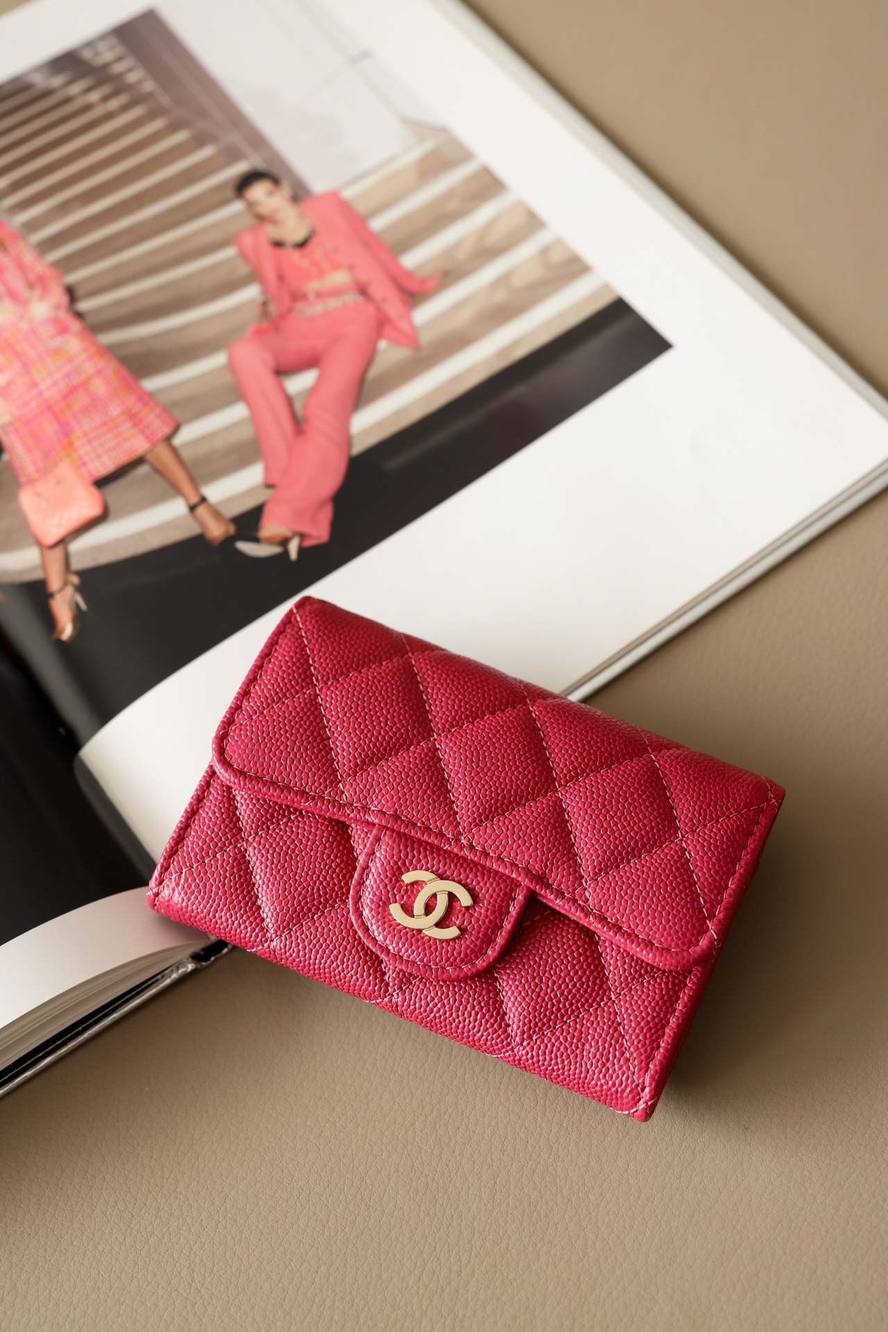 Ví Chanel Caviar Quilted Flap Card Holder Wallet Burgundy 
