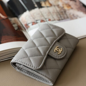 Ví Chanel Classic Caviar Quilted Flap Card Holder Grey Gold Hardware